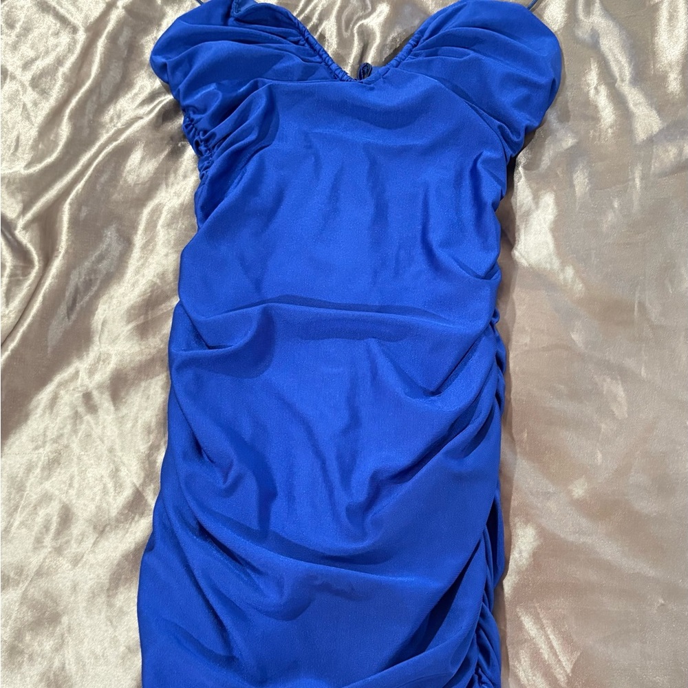 Elegant Blue Ruched Dress